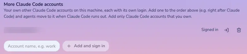 设置里的 More Claude Code accounts